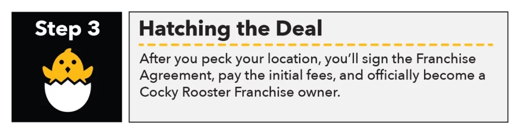 Step 3 of franchising with cocky rooster